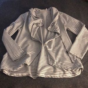 ⭐️Grey & White Stripes Zip Waterfall Sweatshirt L